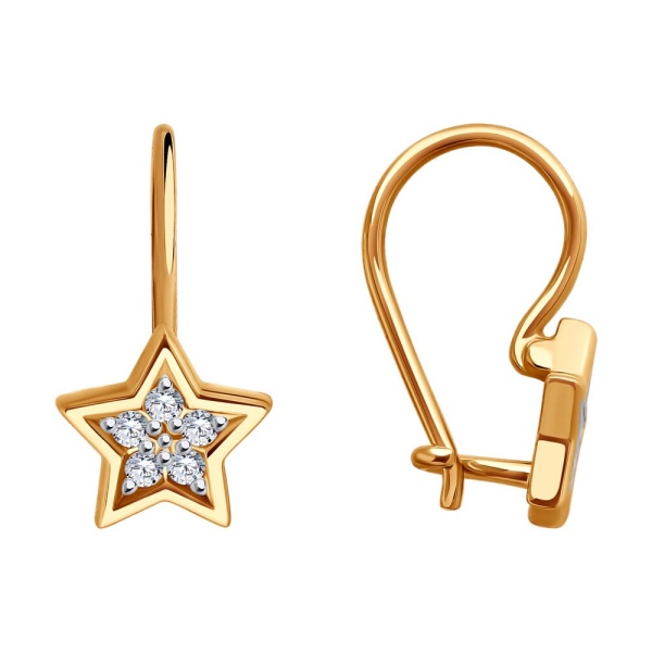 Серьги из красного золота с фианитами