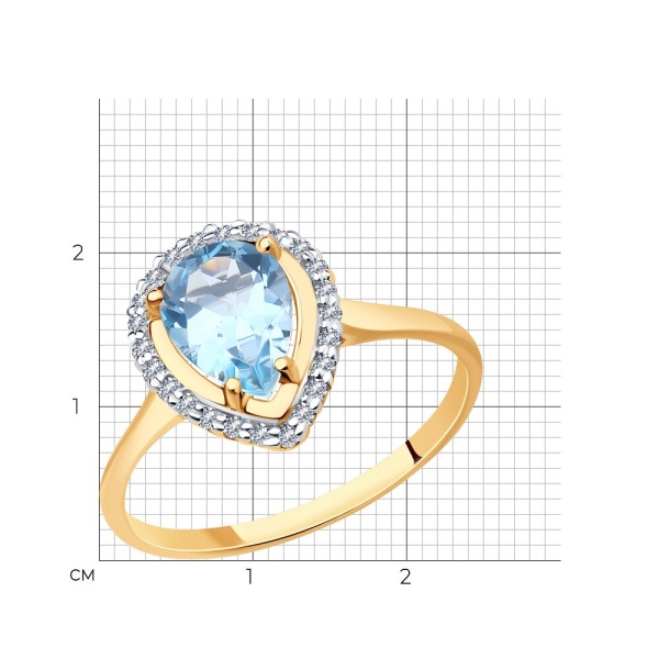 Кольцо из красного золота с топазом и фианитами