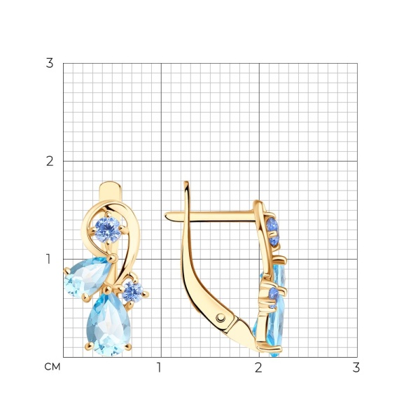 Серьги из красного золота с топазами и фианитами