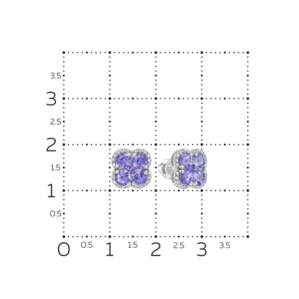Серьги пусеты из белого золота с танзанитами и бриллиантами