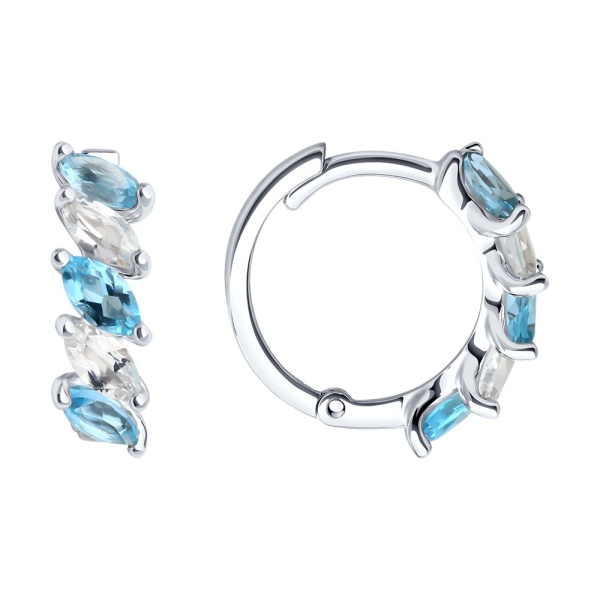 Серьги конго из белого золота с топазами