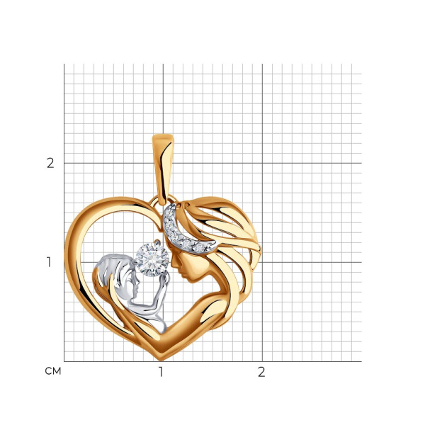 Подвеска из красного золота с фианитами «Мать и дитя»