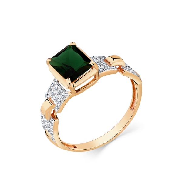 Кольцо из красного золота с турмалином и фианитами