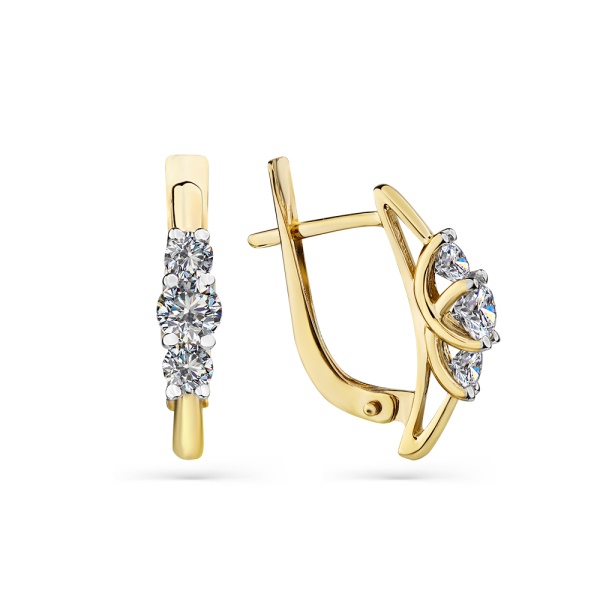 Серьги из желтого золота с фианитами