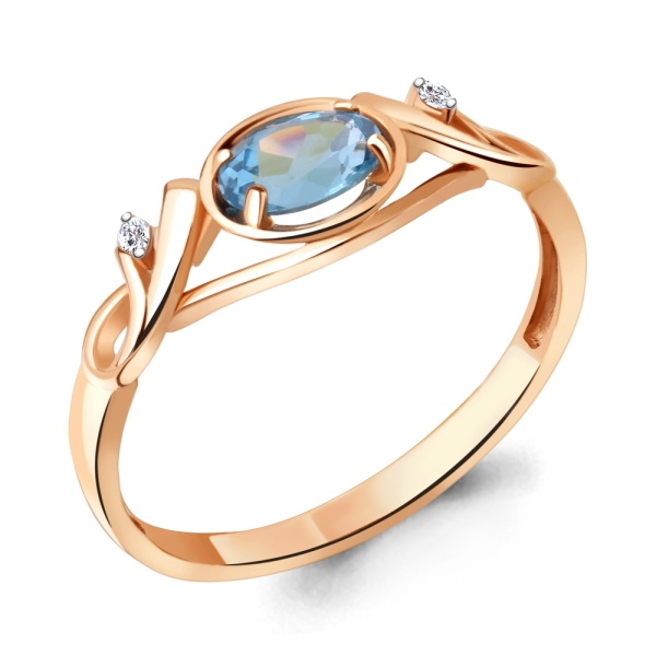 Кольцо из красного золота с топазом и фианитами