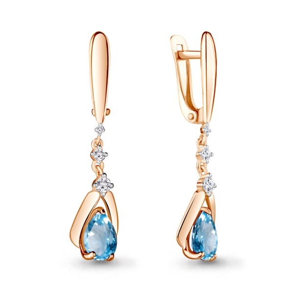 Серьги из красного золота с топазами и фианитами