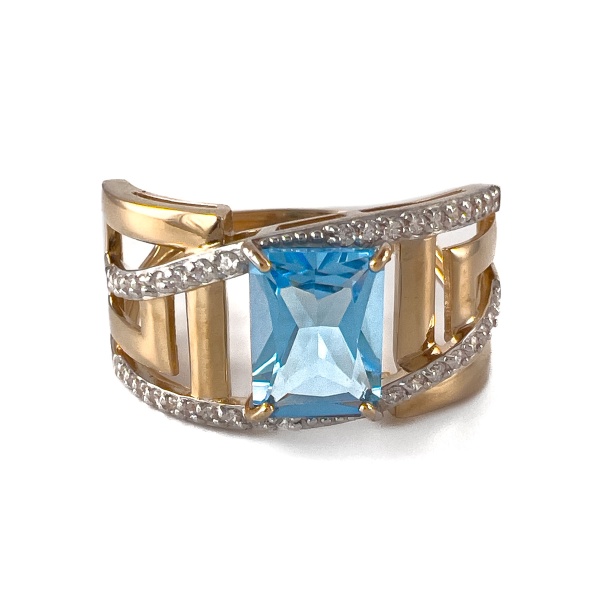 Кольцо из красного золота с топазом и фианитами