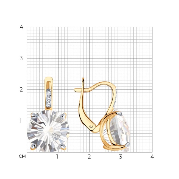 Серьги из красного золота с горным хрусталём и фианитами