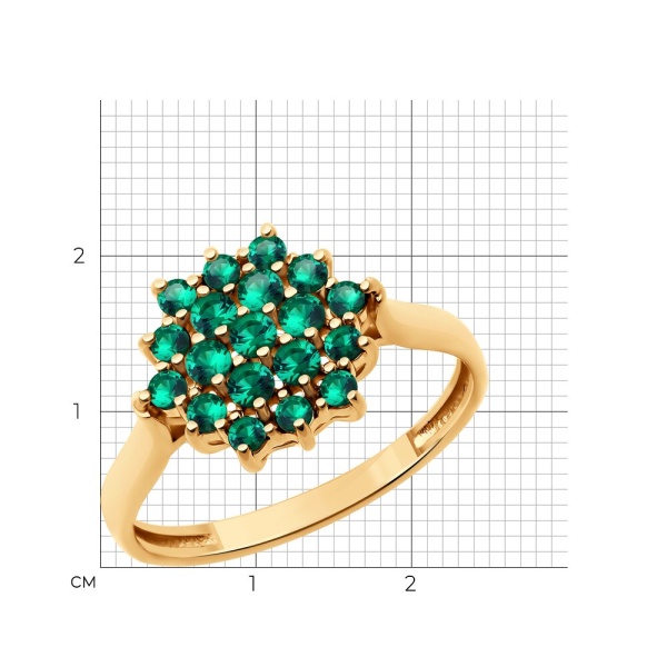 Кольцо из красного золота с гидротермальными изумрудами