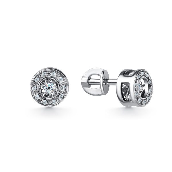 Серьги-пусеты из белого золота с танцующим бриллиантом