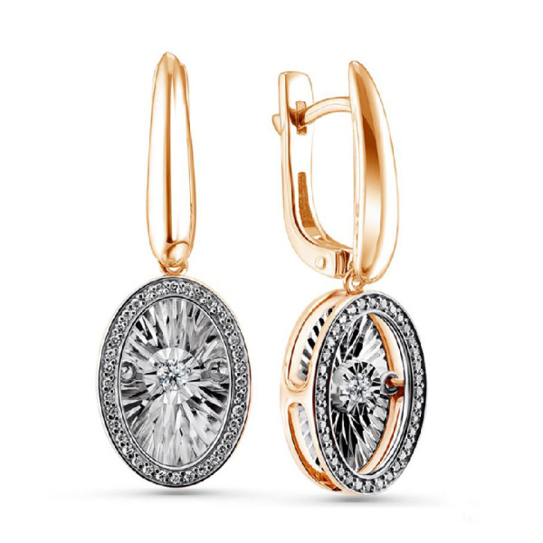 Серьги из комбинированного золота с танцующим бриллиантом